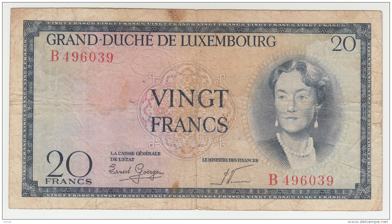 LUXEMBOURG 20 FRANCS 1955 VF Pick 49 - Luxemburgo