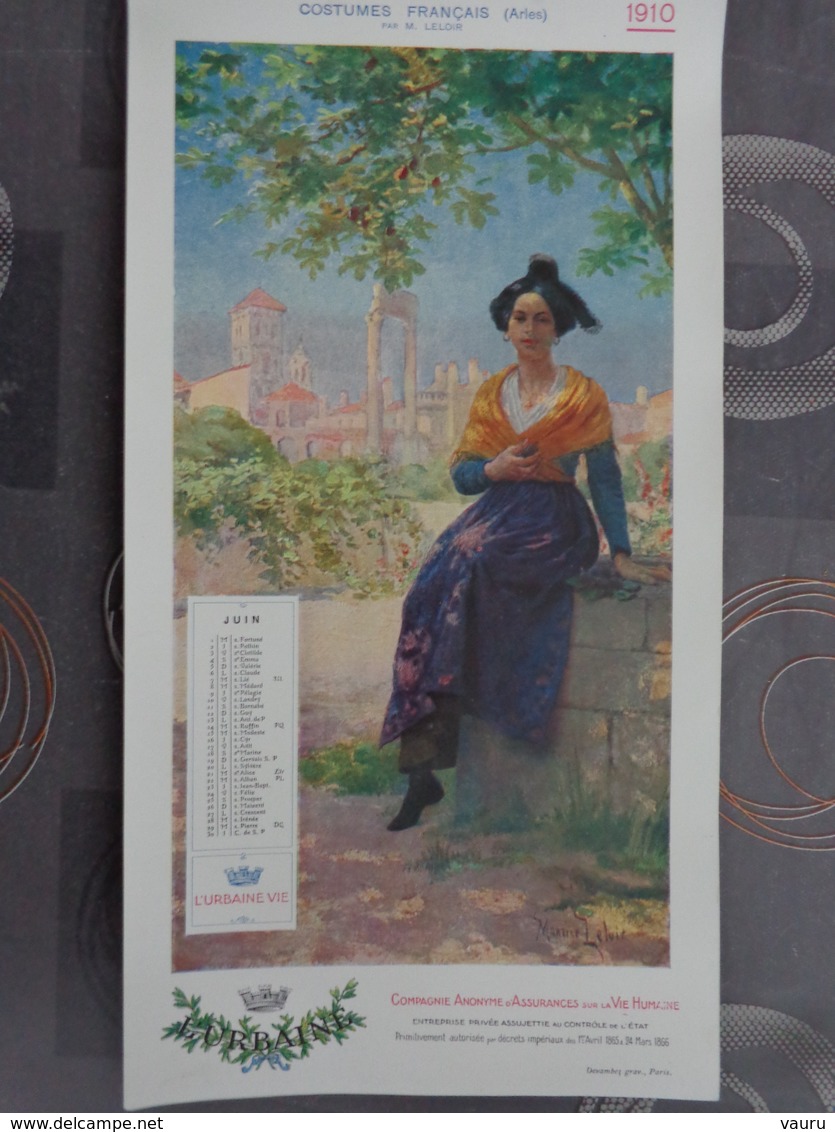 calendrier 1910 costumes français l'urbaine vie compagnie d'assurances sur la vie humaine 12 pages 16 x 34 cm