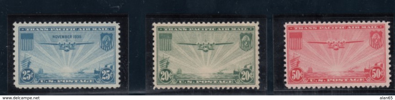 Lot Of 4 Mint US Air Mail Stamps, Sc#C20 25c #C21 20c, #C22 50c China Clipper Series, #C236c Air Mail 1935-38 Issues - 1b. 1918-1940 Nuevos