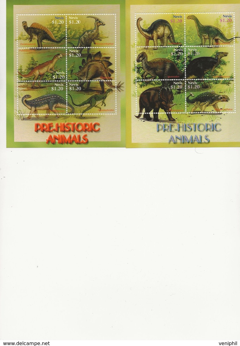 NEVIS - FAUNE PREHISTORIQUE  - 2 BLOCS NEUF XX -N° 1868 A 1873 +N° 1874 A 1879 - ANNEE 2005 - St.Kitts And Nevis ( 1983-...)