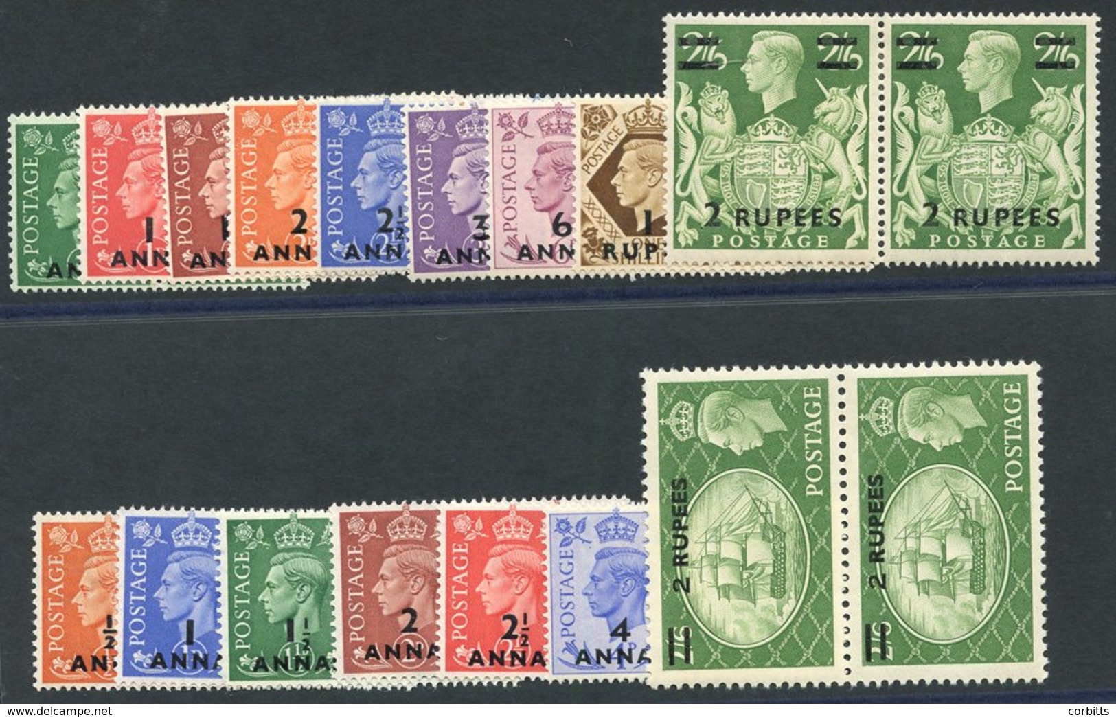 1948 Set Of Nine In Fine M Pairs, SG.16/24, 1950 Set Of Seven In Fine M Pairs (1½a Has Pulled Corner Perf), SG.35/41. (3 - Autres & Non Classés