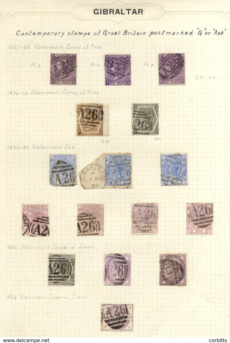 1867-1935 U Collection On Leaves From GB Used In Gibraltar 1887 6d Pl.6, 8 & 9, 1872-73 6d Chestnut, 6d Grey, 1876 2½d B - Autres & Non Classés