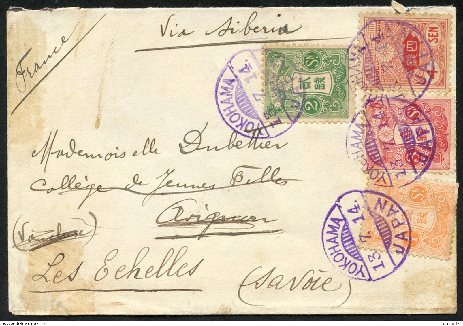 1914 Envelope Addressed To France Bearing 1s Orange (SG.157), 2s Green (SG.159), 3s Carmine (SG.160) And 4s Scarlet (SG. - Autres & Non Classés