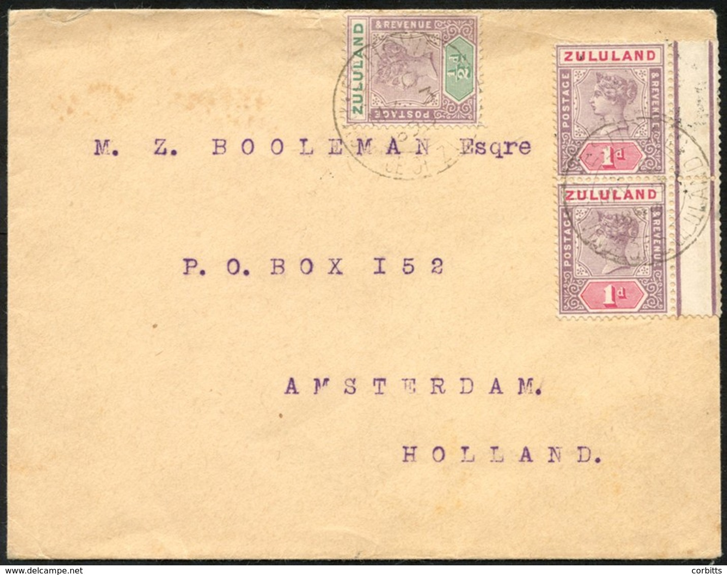 1899 Cover To Holland With ½d & 1d (pair), Cancelled Eshowe MY.3.99. Durban & Amsterdam B/stamps. Late Usage Of These St - Autres & Non Classés