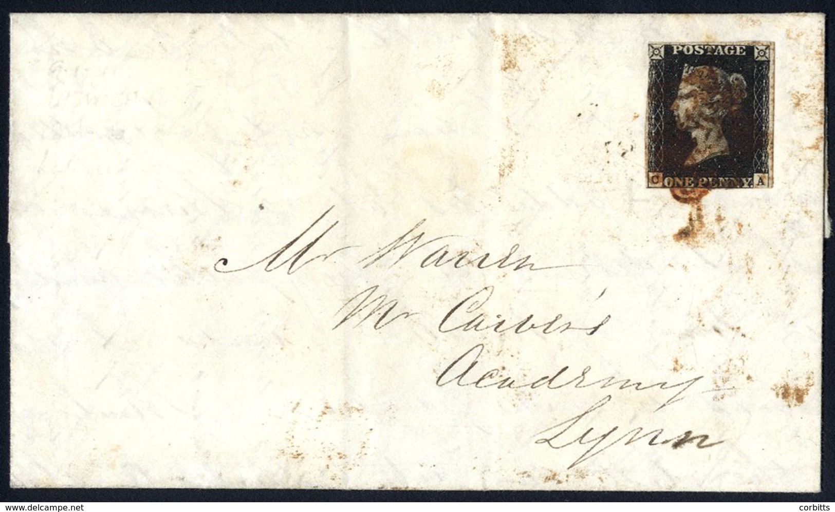 1841 Cover From Ipswich To Lynn, Franked Pl.5 CA, Touched Or Cut Into In Places, Tied By A Brownish MC, Letter Written I - Sonstige & Ohne Zuordnung