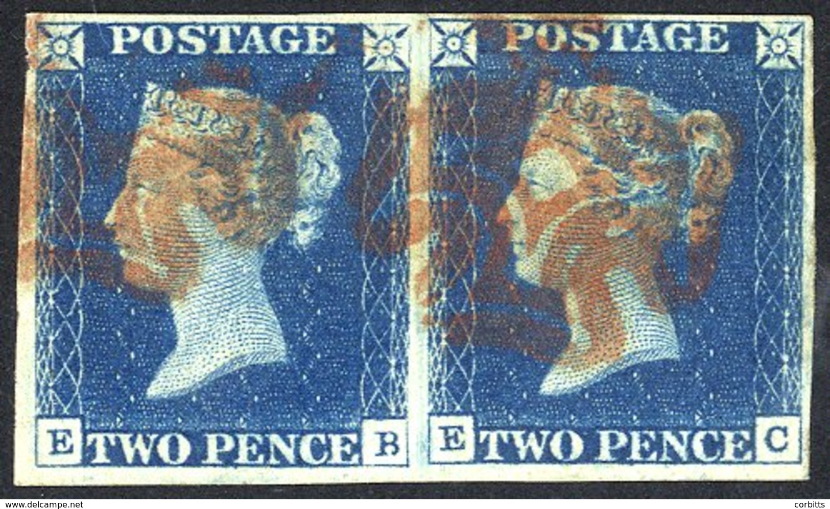 Plate 1 EB-EC Horizontal Pair, Good To Large Margins, Cancelled In Red. - Other & Unclassified