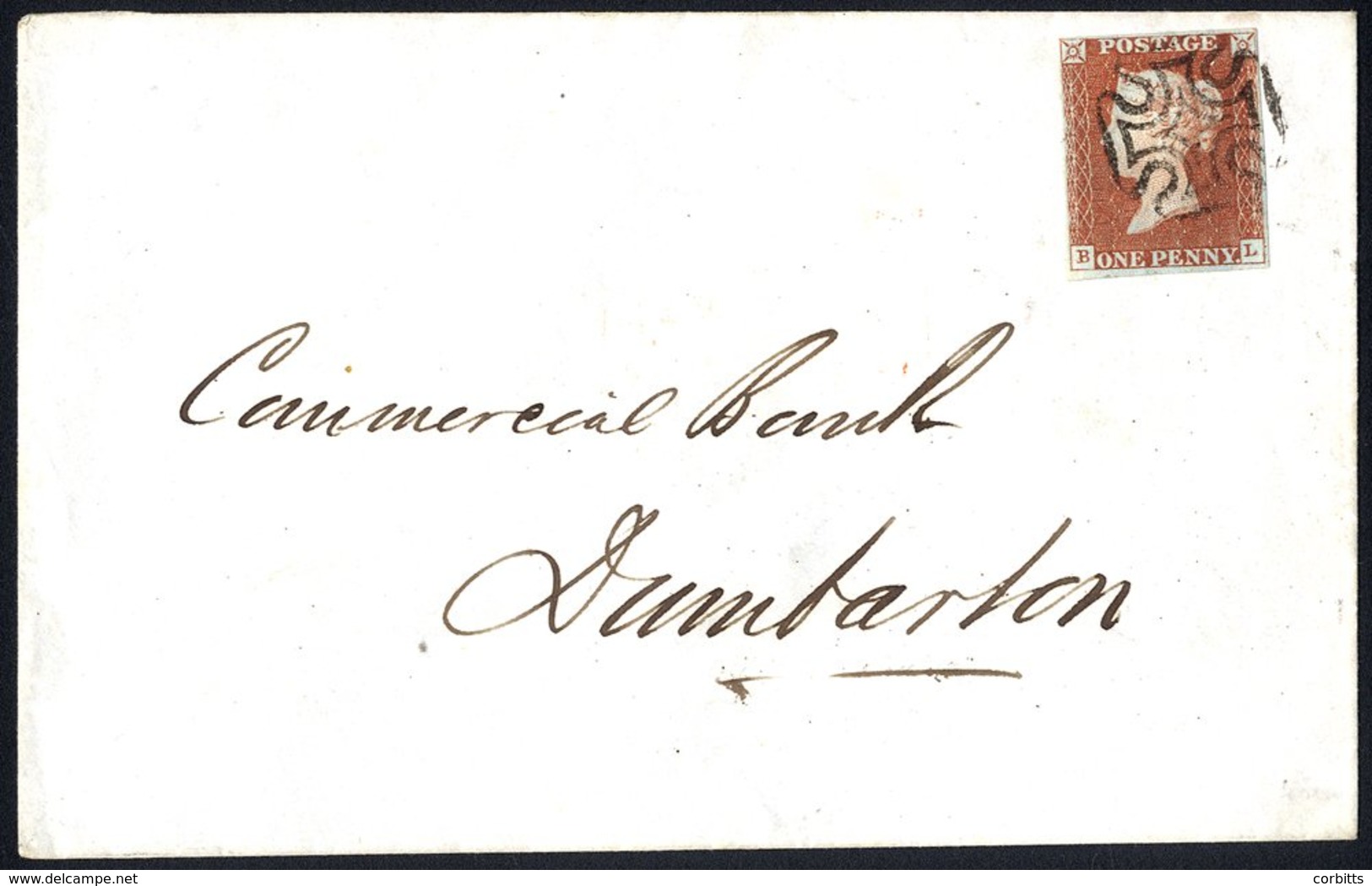 1844 Envelope From Greenock To Dumbarton, Franked 1d Red Brown Pl.35 BL, Four Margin Example Tied By VF Strike Of The Di - Sonstige & Ohne Zuordnung