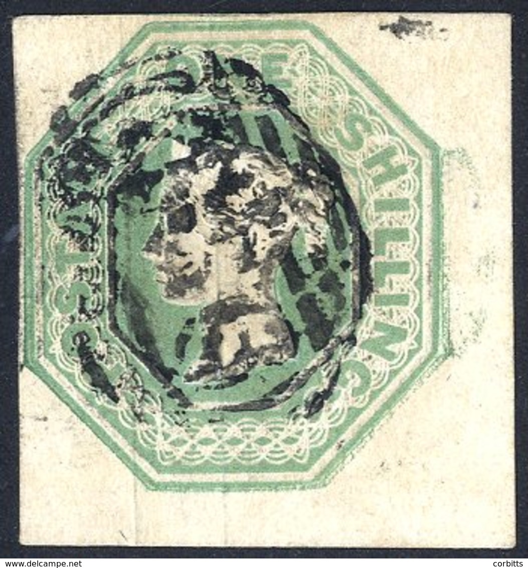 1847-54 1s Pale Green, Clear To Huge Margined Example, Cancelled Barred Oval Numeral, SG.54. - Other & Unclassified