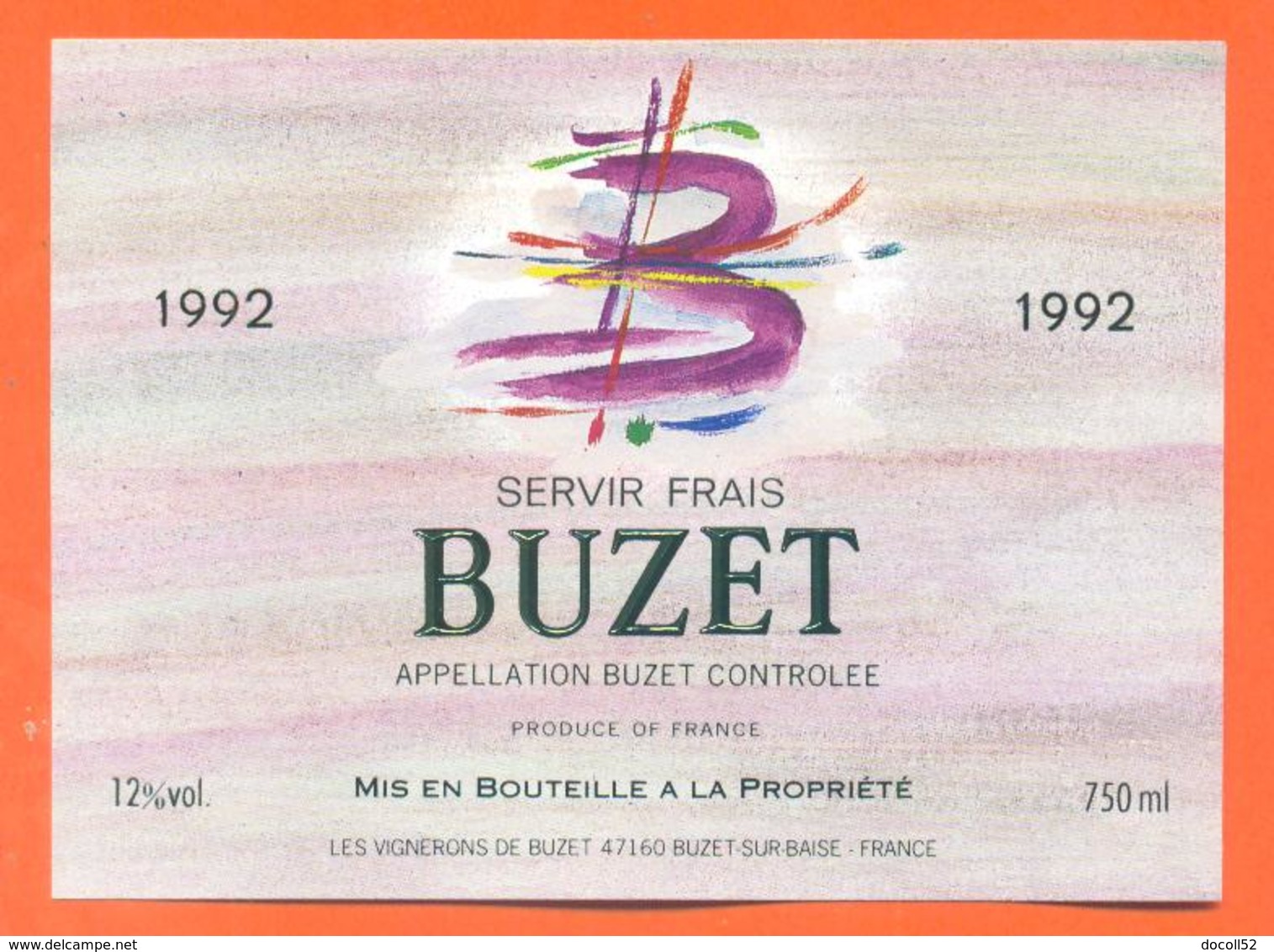 étiquette Vin De Buzet Cuvée 1992 Les Vignerons à Buzet Sur Baise - 75 Cl - Flowers