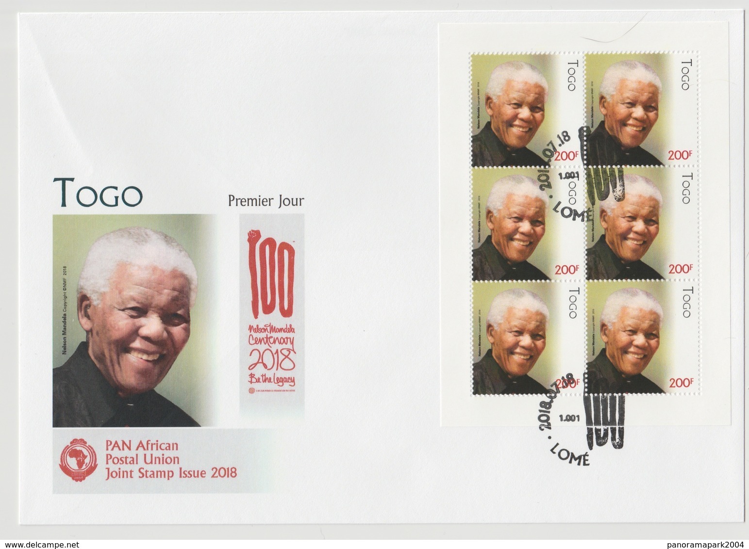 Togo 2018 Mi. ? M/S FDC First Day Cover 1er Jour Joint Issue PAN African Postal Union Nelson Mandela Madiba 100 Years - Togo (1960-...)