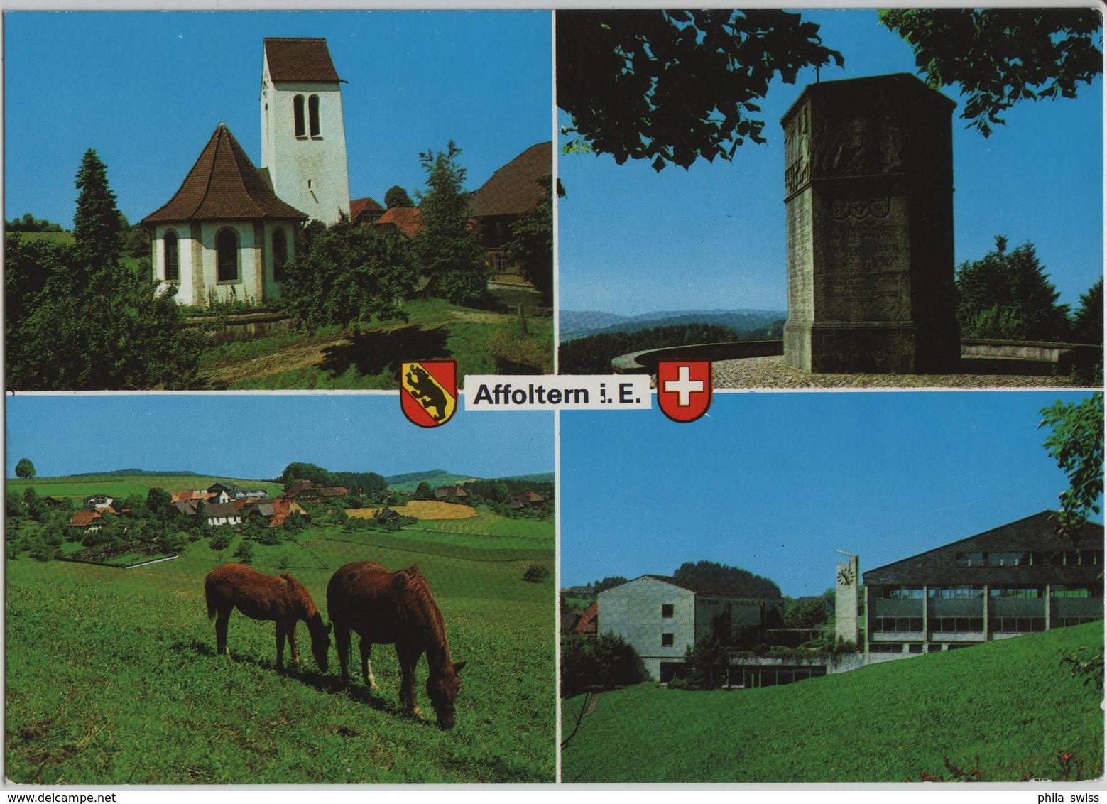 Affoltern I.E. - Dorfkirche, Denkmal Auf Lueg, Dorf, Schulhaus - Photo: Engelberger - Affoltern Im Emmental 