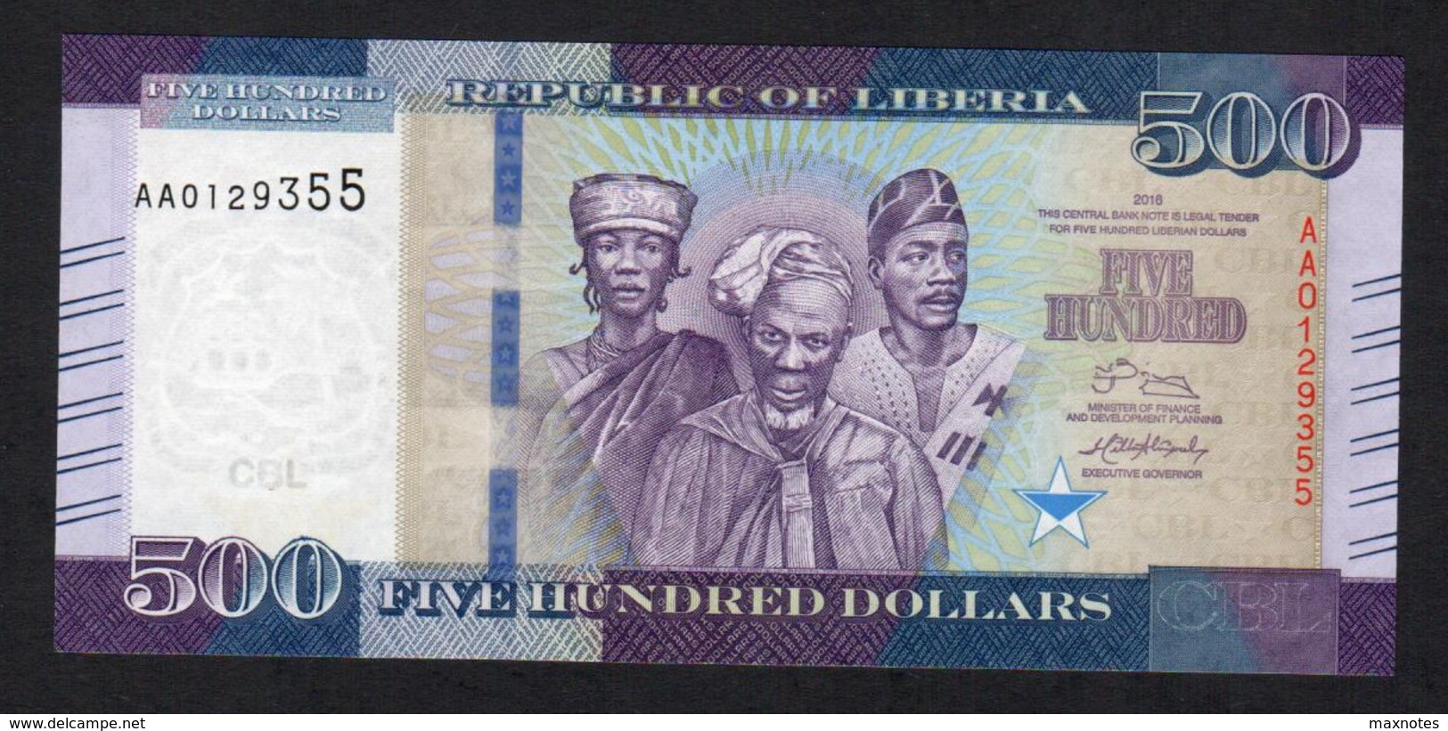 LIBERIA : 500 Dollars - 2016 - UNC - Liberia