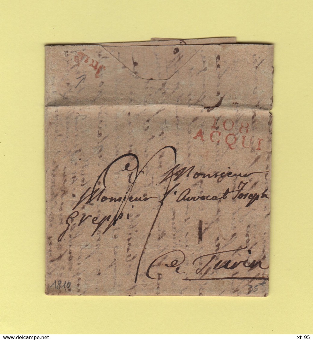 Acqui - 108 - Courrier De 1810 Pour Turin - Marque D Arrivee Juil Pour Juillet - Departement Conquis De Montenotte - 1792-1815: Départements Conquis