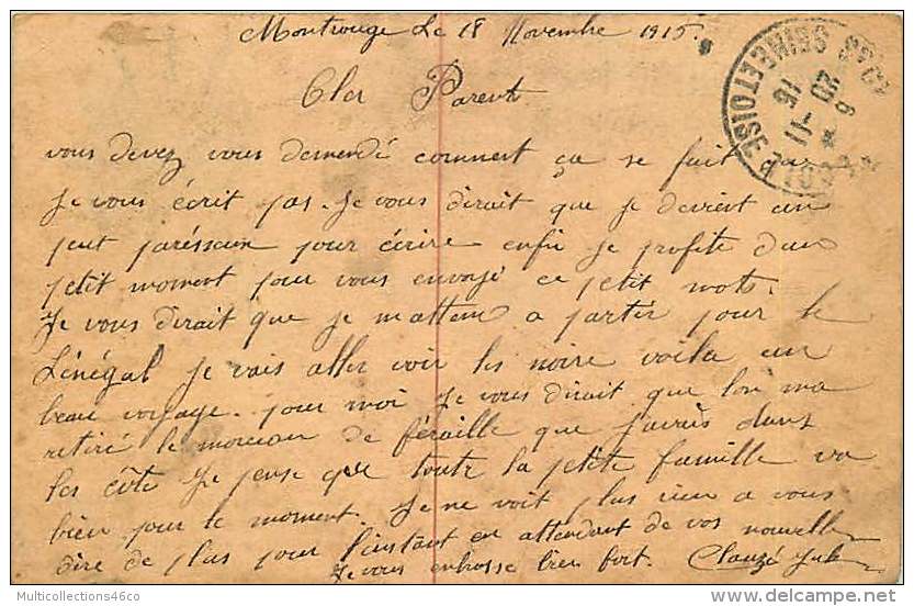 041018 GUERRE 14 18 FM - 1915 Llustration Drapeau  23e Régiment Colonial 27e Cie Fort De Montrouge Corps Expéditionnaire - Storia Postale