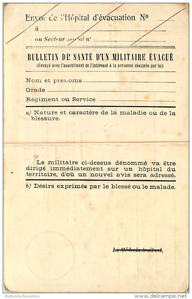 041018 GUERRE 14 18 FM - CROIX ROUGE Ministère De La Guerre Cachet Hôpital évacuation Médecin Chef CP Sanitaire - Brieven En Documenten