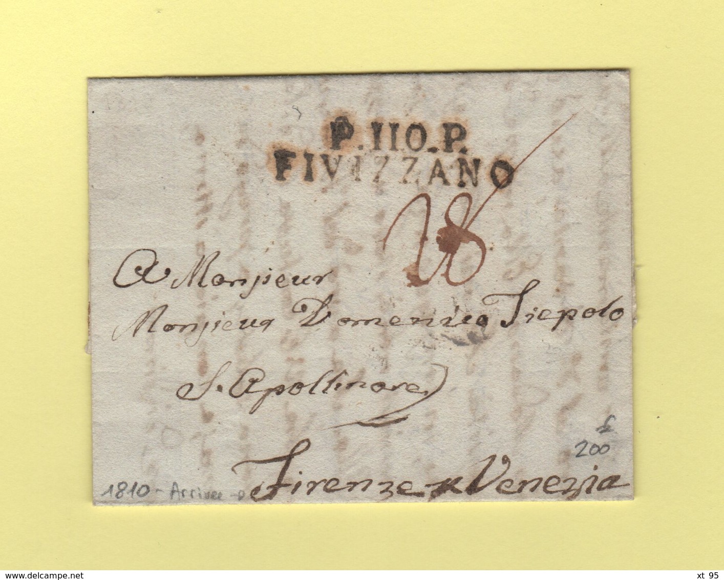 Fivizzano - 110 - Port Paye - 1810 - Destination Firenze - Arrivee Au Dos - Departement Conquis Des Apennins - 1792-1815: Veroverde Departementen