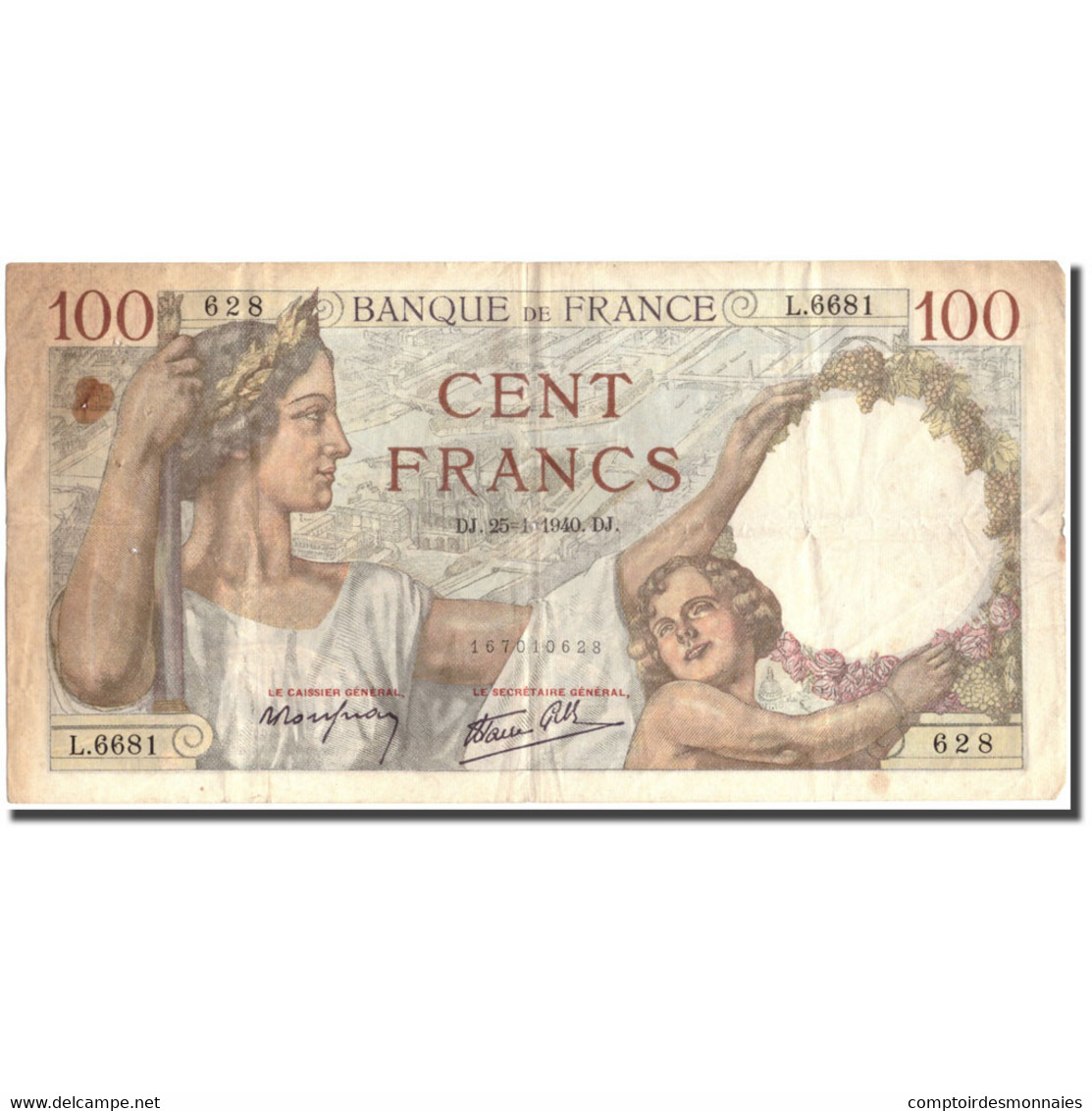 France, 100 Francs, 100 F 1939-1942 ''Sully'', 1940, 1940-01-25, TB - 100 F 1939-1942 ''Sully''