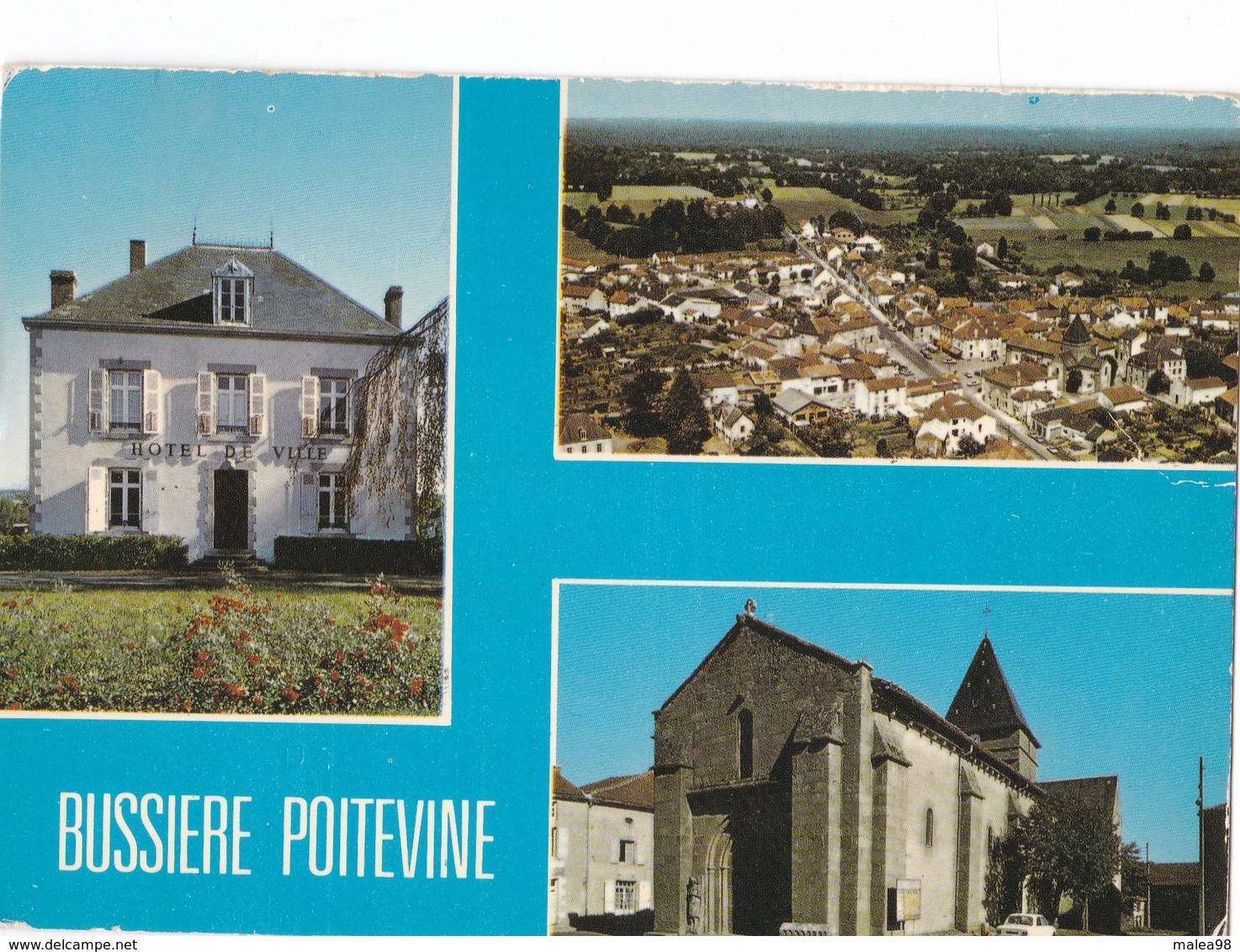 BUSSIERE   POITEVINE ,,,, MAIRIE ,,,, EGLISE ET VUE GENERALE ,,,,1989 ,,,, - Bussiere Poitevine