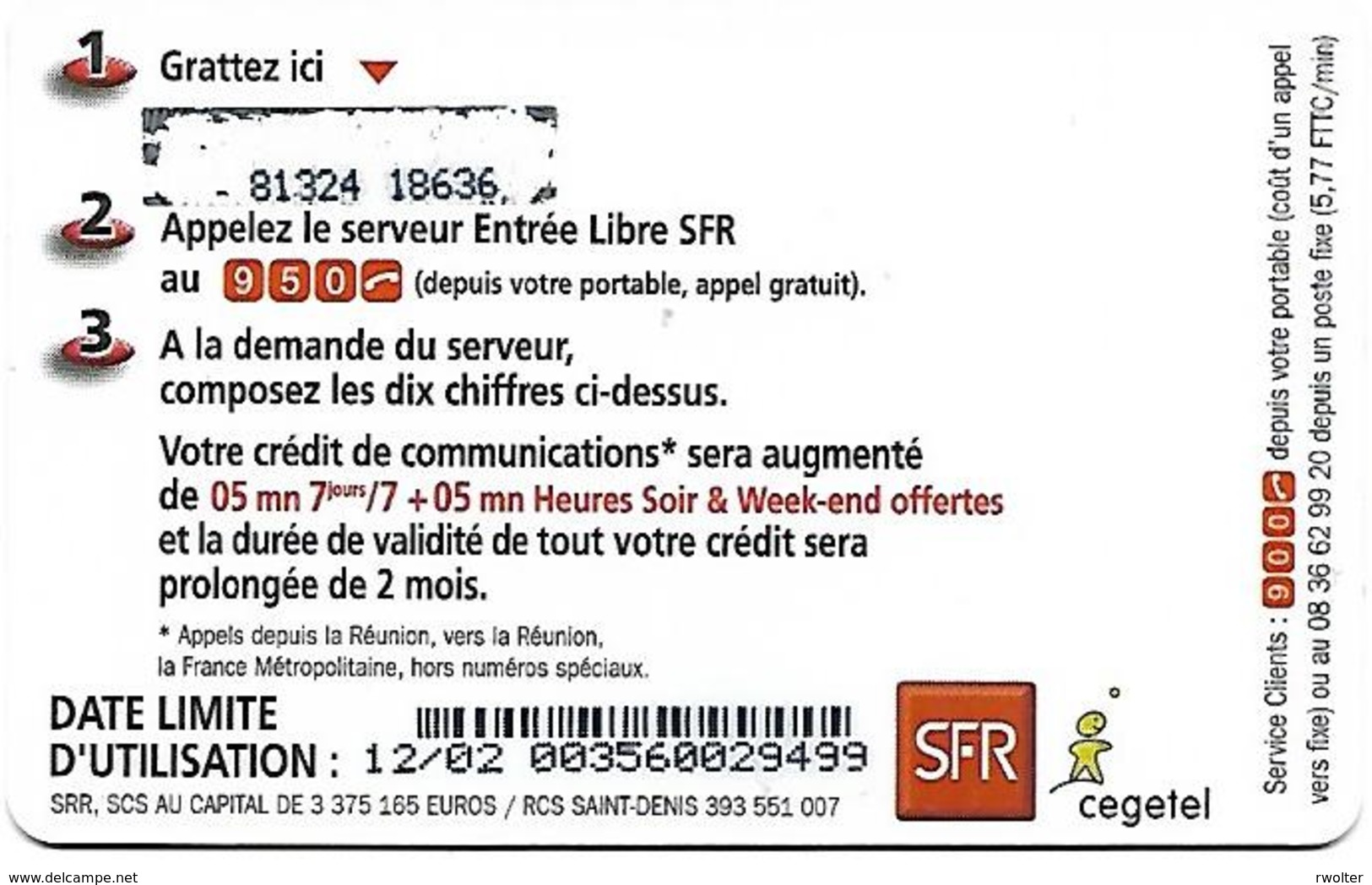 @+ Recharge SFR De La Réunion - 10€. Date Limite : 12/02 - Zero Barré. Ref : PU3 - Riunione