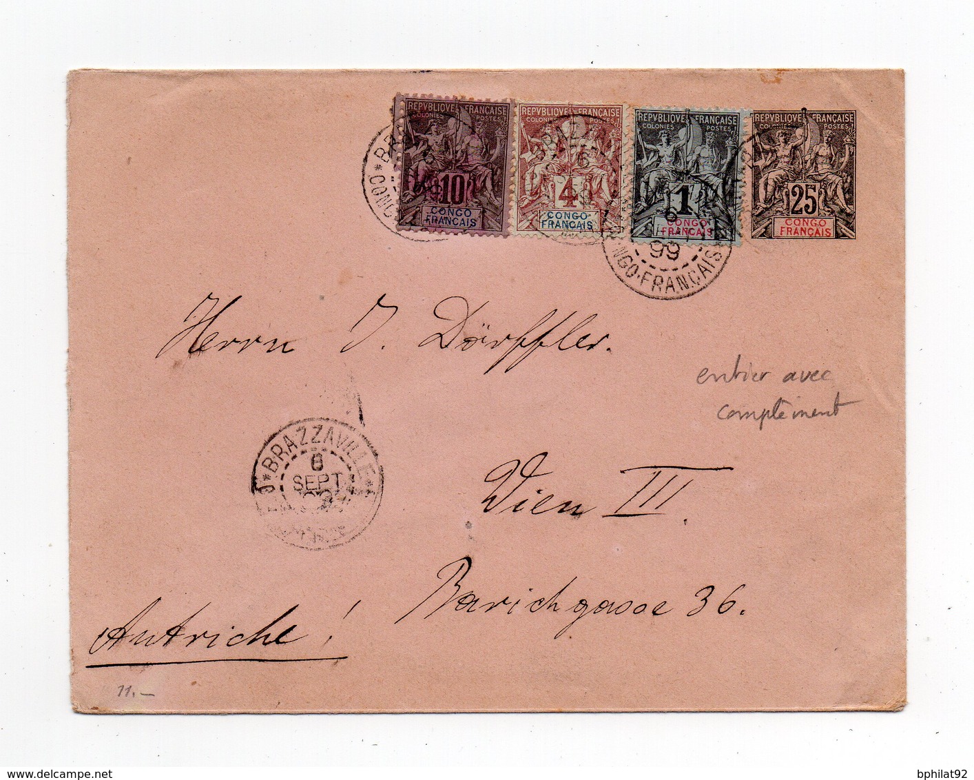 !!! PRIX FIXE : CONGO, ENTIER POSTAL + COMPLTS CACHET LIBREVILLE 1899 POUR VIENNE - Covers & Documents