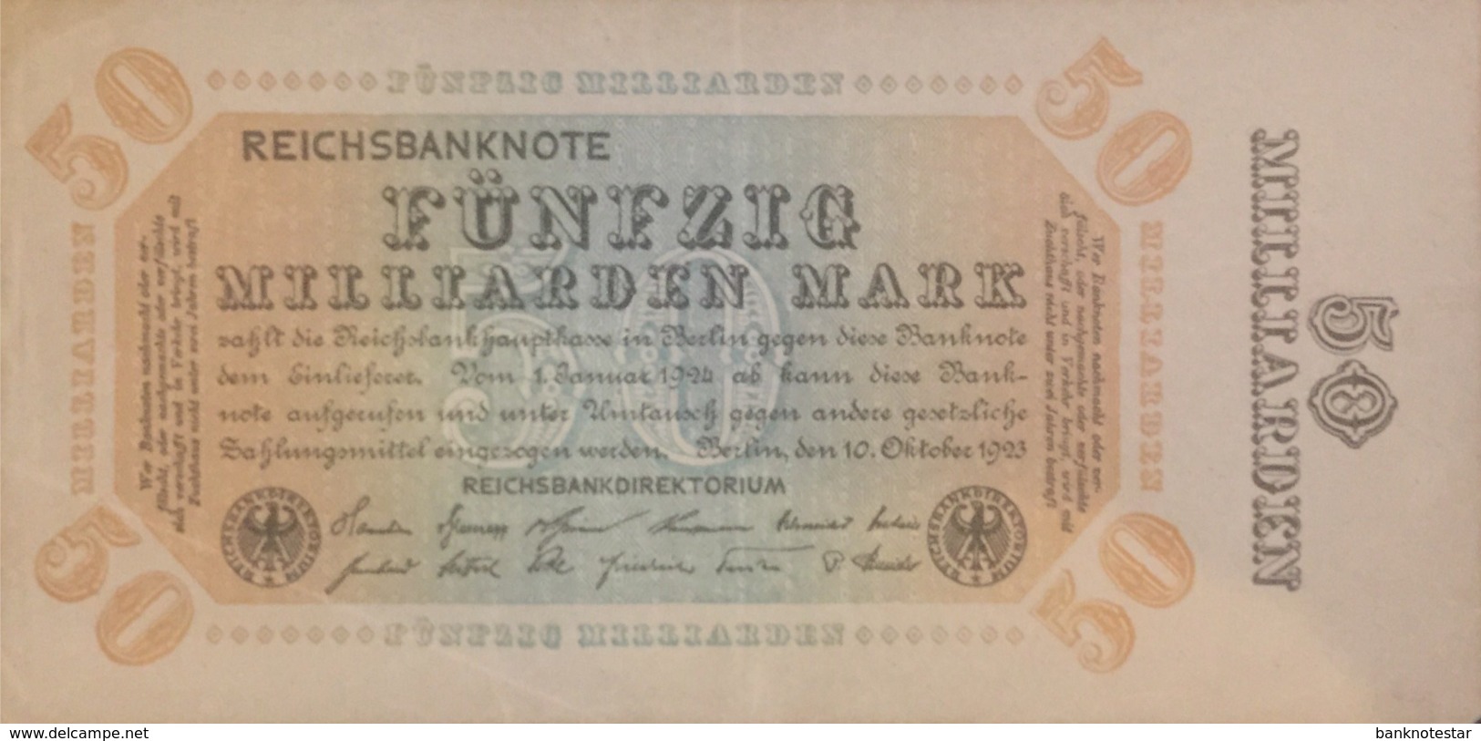 Germany 50.000.000.000 Mark, DEU-141/Ro.116i (1923) - Very Fine - 50 Milliarden Mark
