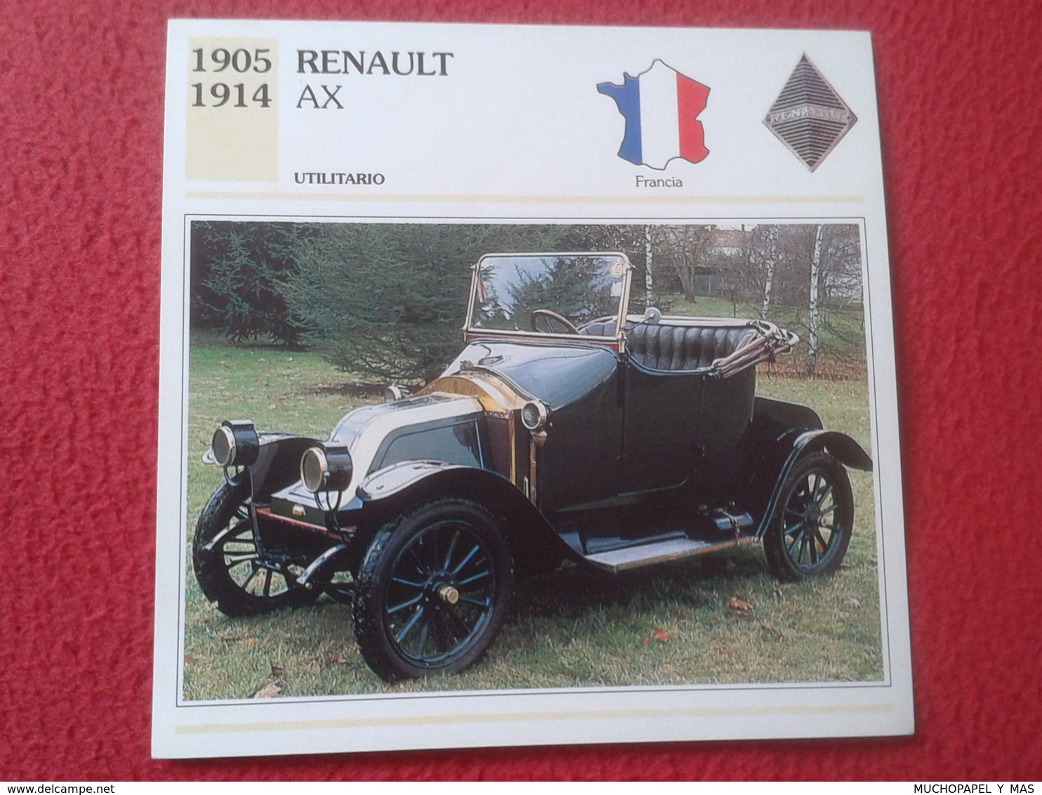 FICHA TÉCNICA DATA TECNICAL SHEET FICHE TECHNIQUE AUTO COCHE CAR VOITURE 1905 1914 RENAULT AX FRANCE FRANCIA CARS VER FO - Auto's