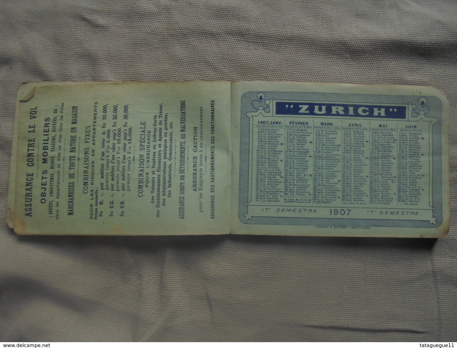 Ancien - Carnet + Calendrier 1907 Publicité "ZURICH" Assurances Paris - Formato Piccolo : 1901-20
