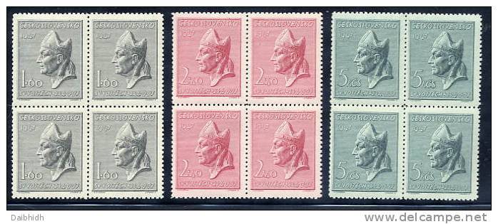 CZECHOSLOVAKIA 1947 St. Adalbert Set In Blocks Of 4 MNH / **.  Michel 515-17 - Ungebraucht