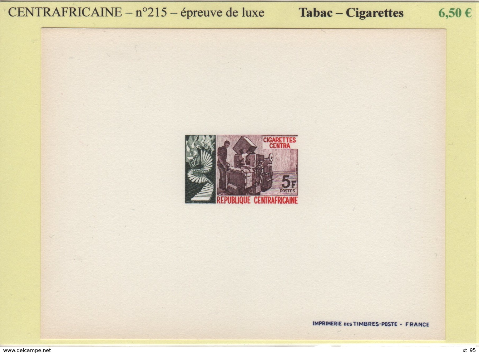 Centrafricaine - Epreuve De Luxe - N°215 - Tabac Cigarettes - Centraal-Afrikaanse Republiek
