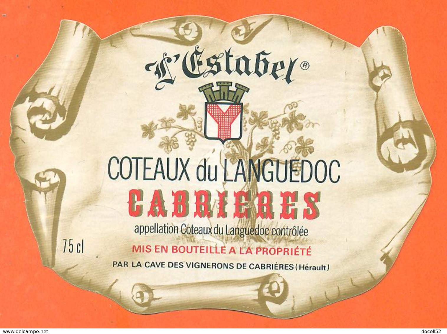 étiquette Vin Coteaux Du Languedoc L'estabel Vignerons à Cabrières - 75 Cl - Languedoc-Roussillon