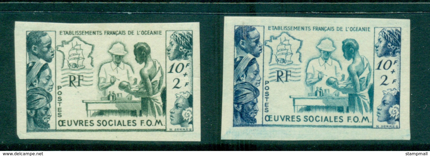 French Polynesia 1950 Tropical Medicine 2x IMPERF PROOFS MLH Lot38432 - Oblitérés