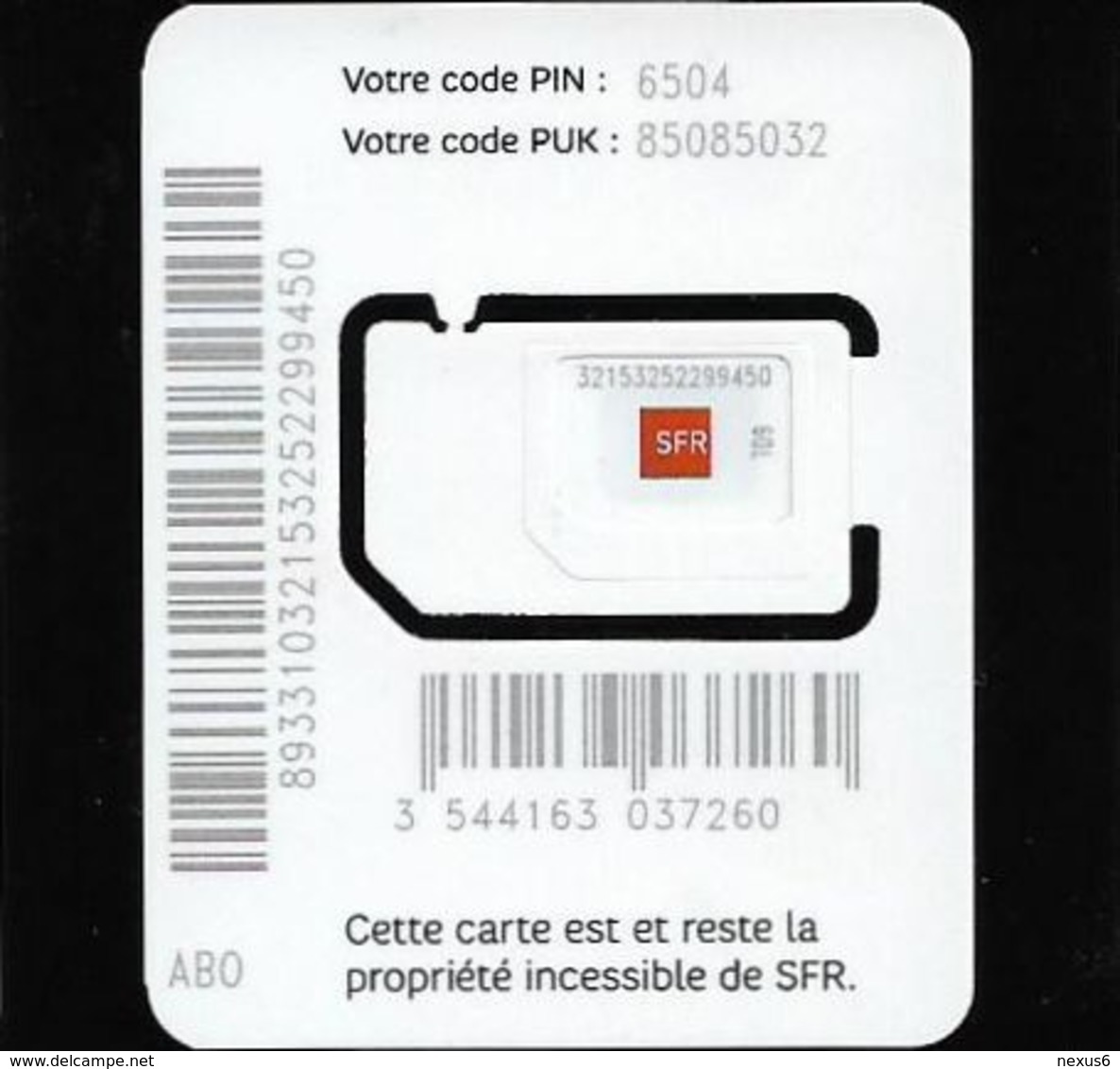 France - SFR - Ma SIM 3 EN 1 [White Mini Triple SIM Card (Batch. ABO On Back)] - GSM SIM6 Mini-Micro-Nano, Mint - Sonstige & Ohne Zuordnung