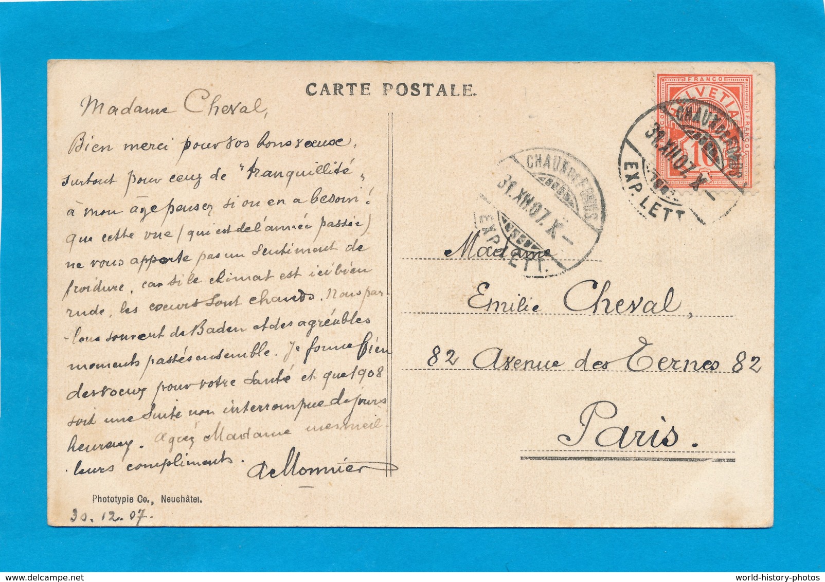 CPA - CHAUX DE FONDS - Bonne Année  - écrite Et Timbrée 31/12/1907 - La Chaux