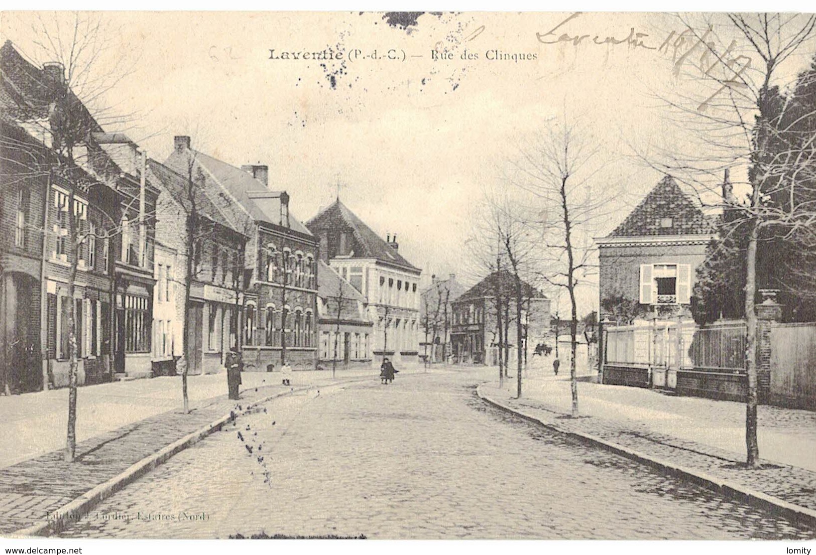 62 Laventie Rue Des Clinques Cpa Carte Animée Animation Cachet Laventie 1907 - Laventie