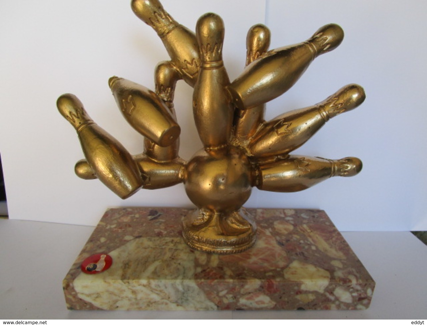 TROPHÉE Récompense BOWLING - Résine Couleur Doré - Socle Marbre H. 25 Cm -  Plaque Pour Personnalisé - Bowling