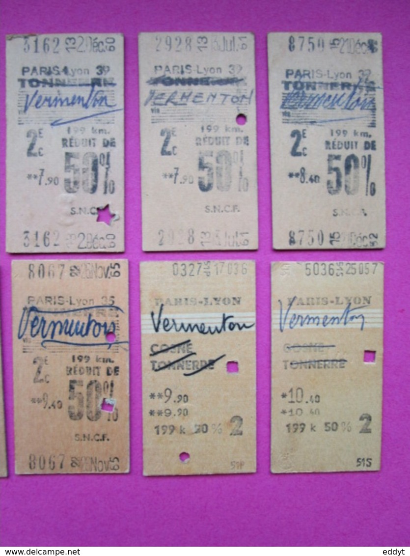 10 Anciens TICKETS BILLETS  " SNCF "  2° Classe - PARIS Gare De Lyon / Vermenton - TBE 1958 à 67 - Unclassified