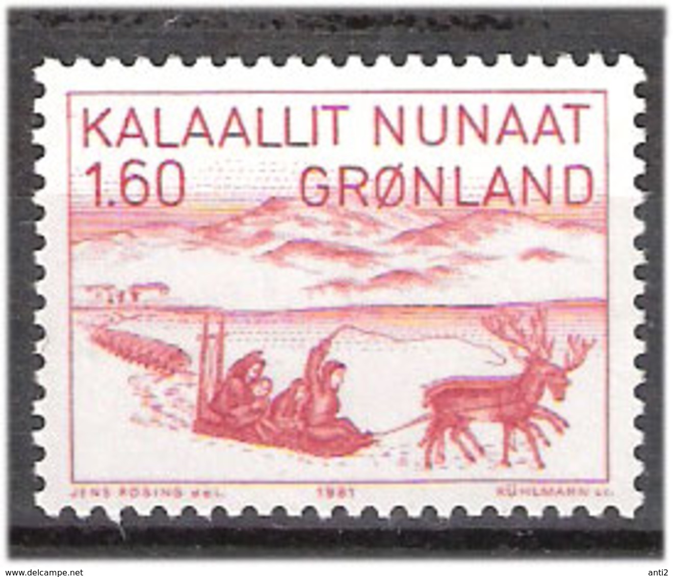 Greenland 1981 Sleigh Ride Northern Canada; Illustration By Jens Kreutzmann (1828-1899) Greenland Saga  Mi 128, MNH(**) - Lettres & Documents