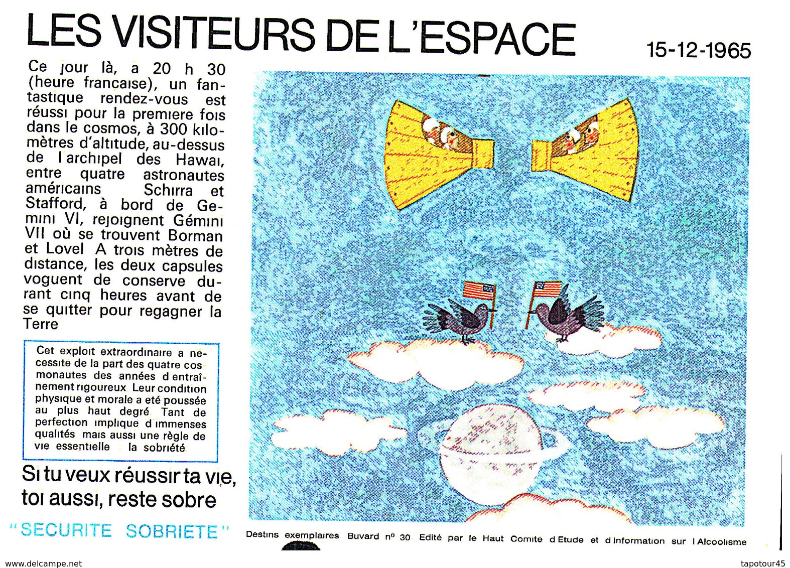 S S A/Buvard  Sécurité Sobriété Info Alcolisme "Visiteurs De L'ESPACE" (Frt 20 X 14) (N=5) - S