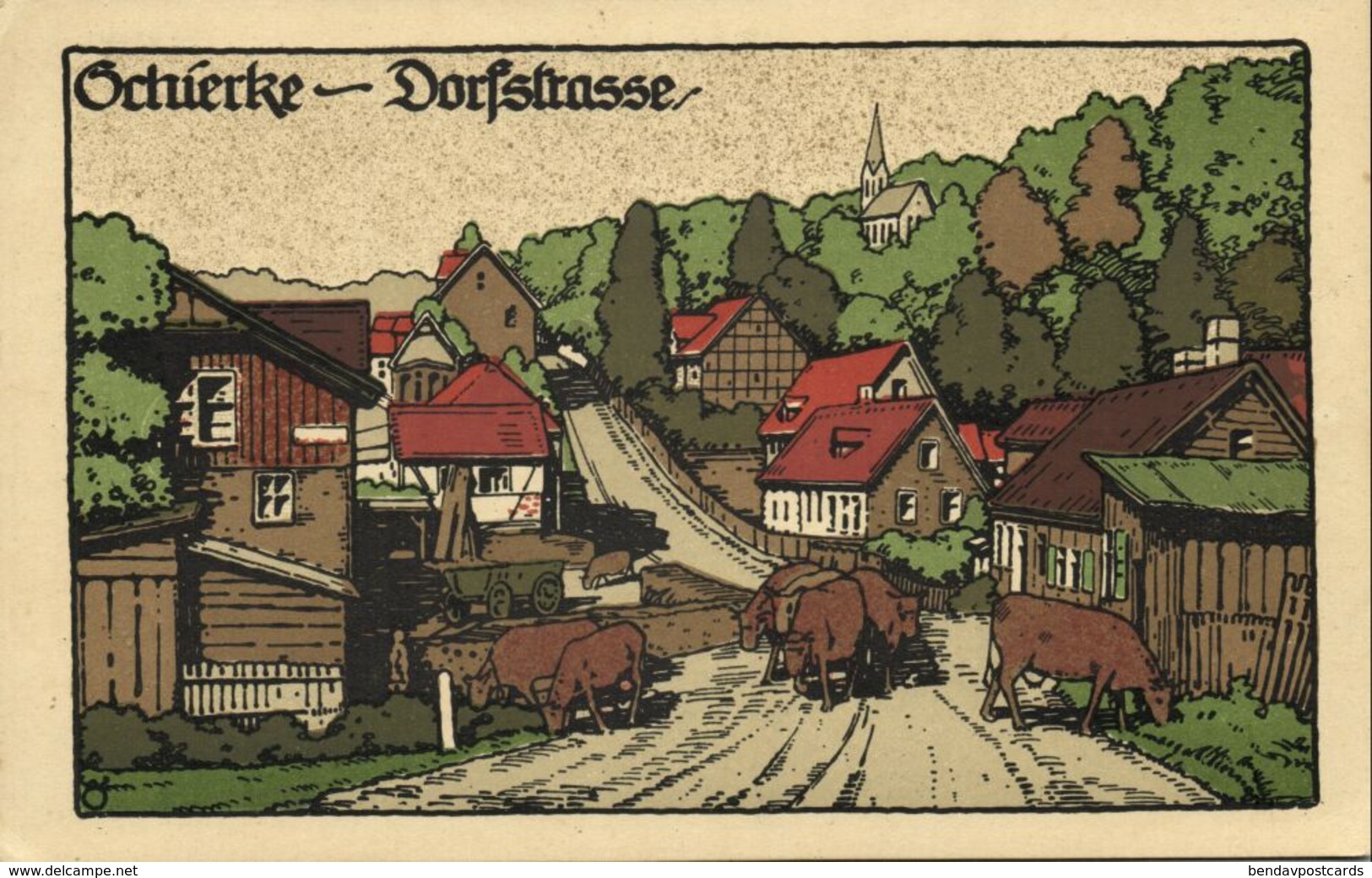 SCHIERKE, Wernigerode, Dorfstrasse (1910s) Steindruck AK - Schierke