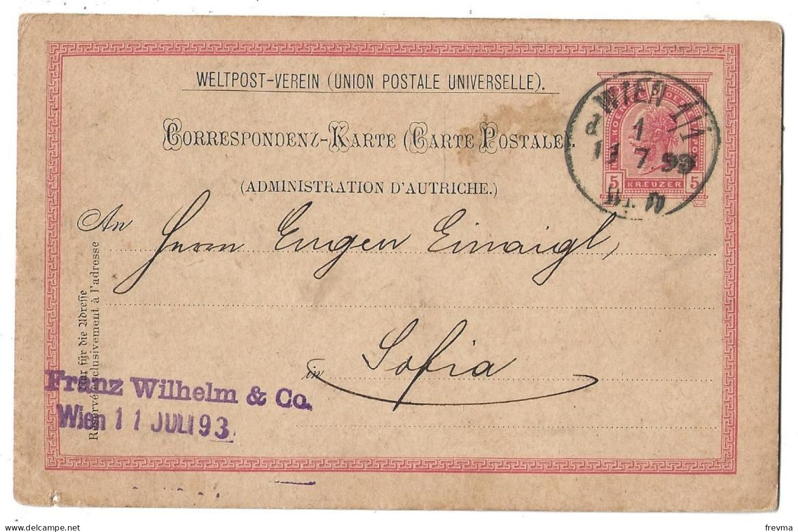 Entier Postaux Autriche Obliteration Wien 1893 - Letter-Cards