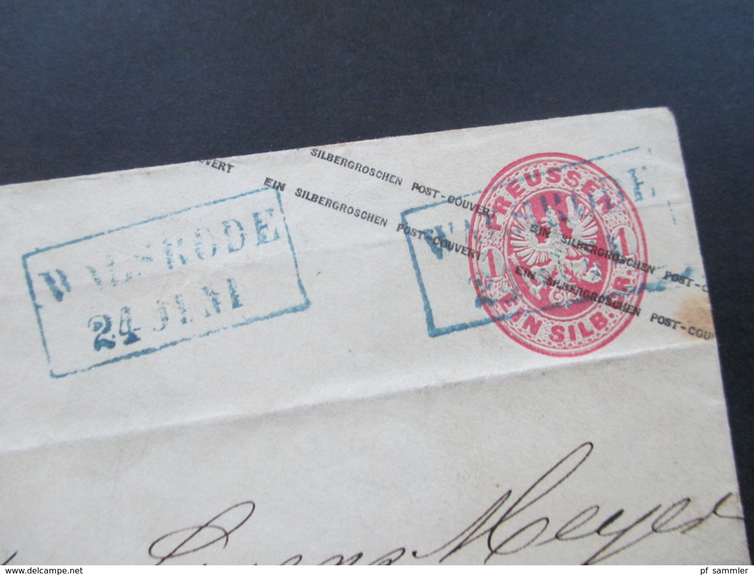 AD 1867 Preussen GA Umschlag 2 Blaue Stempel K2 Walsrode 24 Juni Nach Hamburg Mit AK Stempel Hamburg - Postal  Stationery