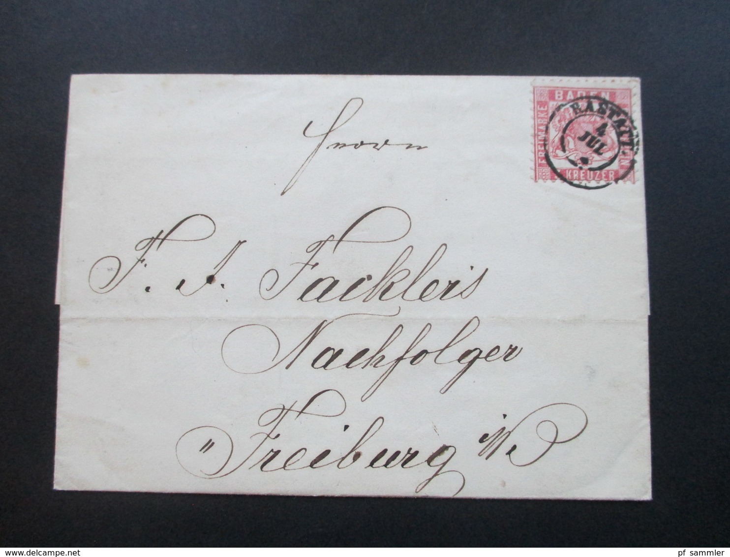 AD Baden 1866 Insgesamt 4 Stempel! Gr. Bad. Bahnpost Jul 66 Zug 7 Und Zug 22 Rastat Nach Freiburg - Covers & Documents