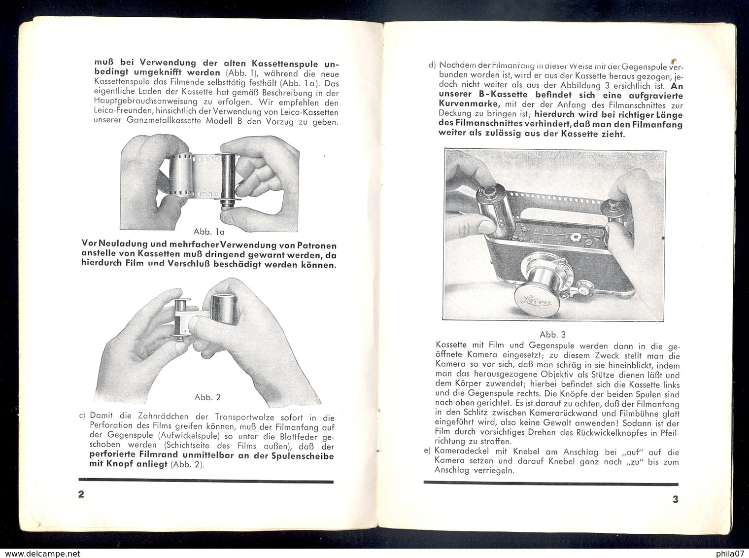 Leica - Leitz, gebrauchs-anleitung zur Leica-Kamera, mit kassette model B. Original prospect and users manual / 9 scans