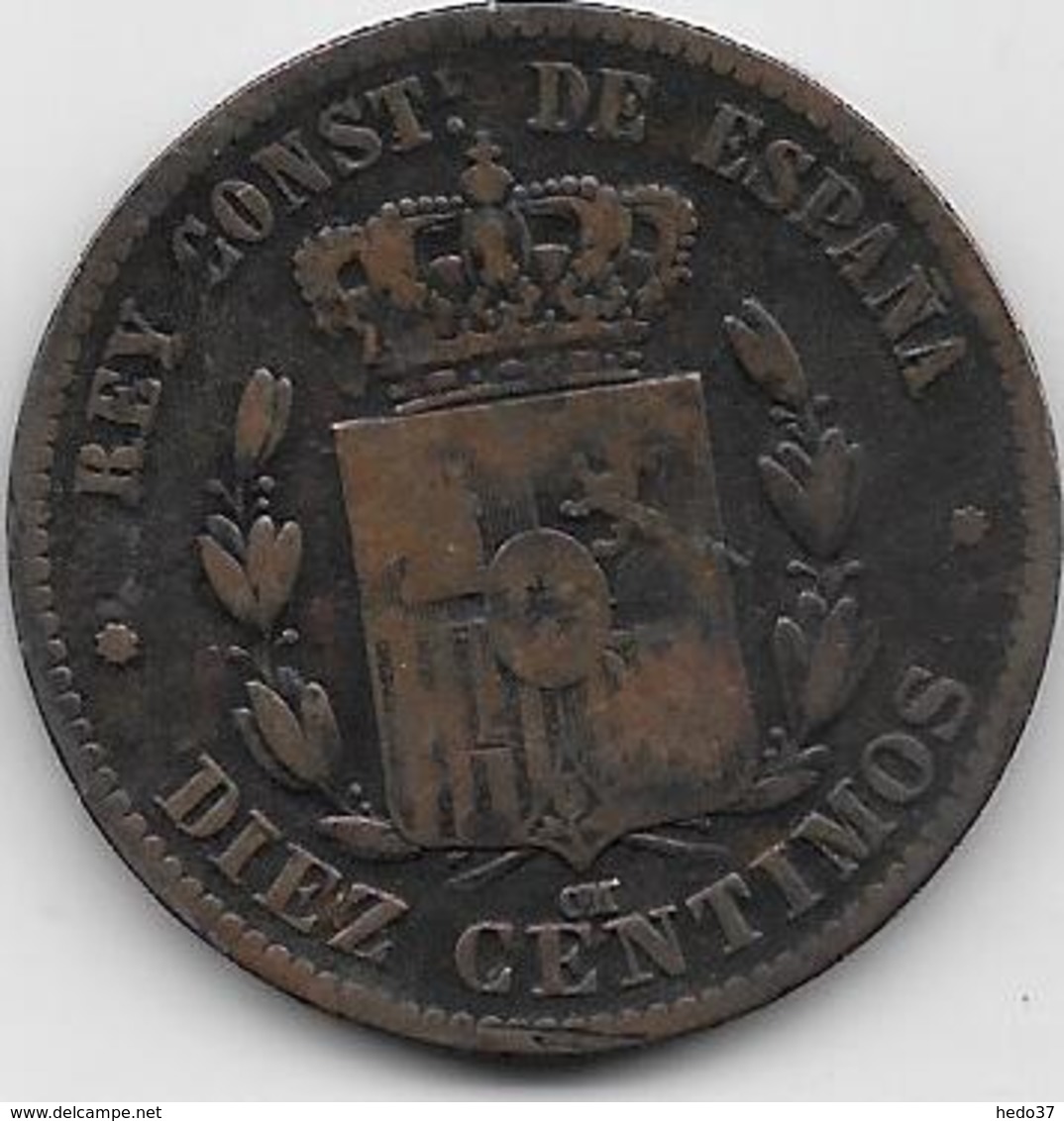 Espagne - 10 Centimos - 1879 - Cuivre - Eerste Muntslagen