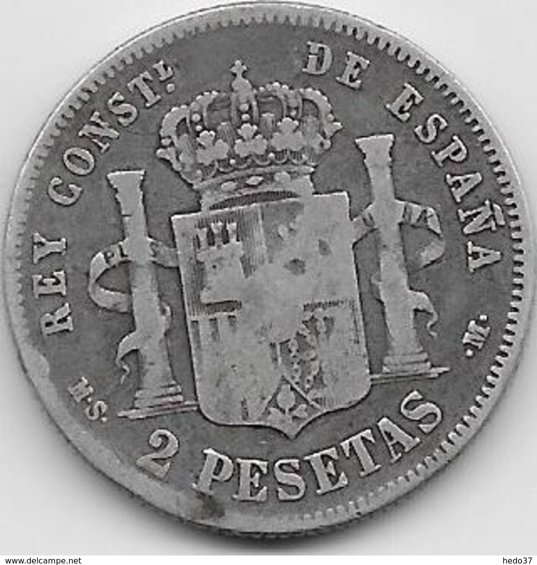 Espagne - 2 Pesetas - 1882 - Argent - Primi Conii