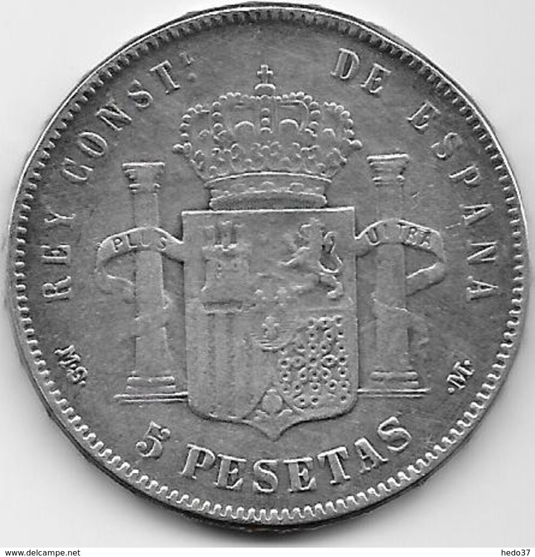 Espagne - 5 Pesetas - Alfonso XII - 1881 - Argent - Primi Conii