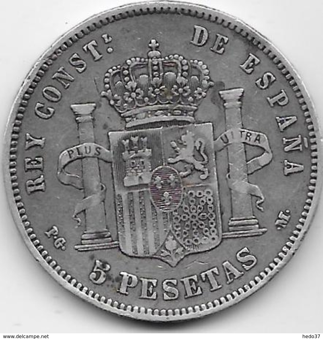 Espagne - 5 Pesetas - Alfonso XIII - 1891 - Argent - Eerste Muntslagen