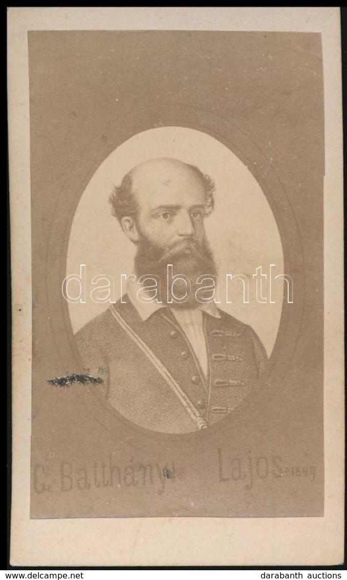 Cca 1865 Batthyány Lajos (1807-1849) Miniszterelnök Portréja, Fénynyomat, Felületén Kis Sérüléssel, 10×6 Cm - Altri & Non Classificati