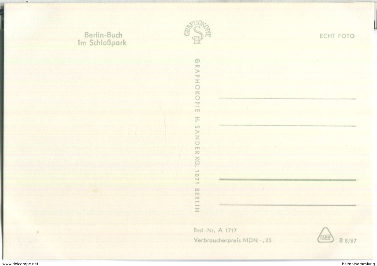 Berlin-Buch - Schloßpark - Foto-Ansichtskarte - Verlag H. Sander Berlin - Buch