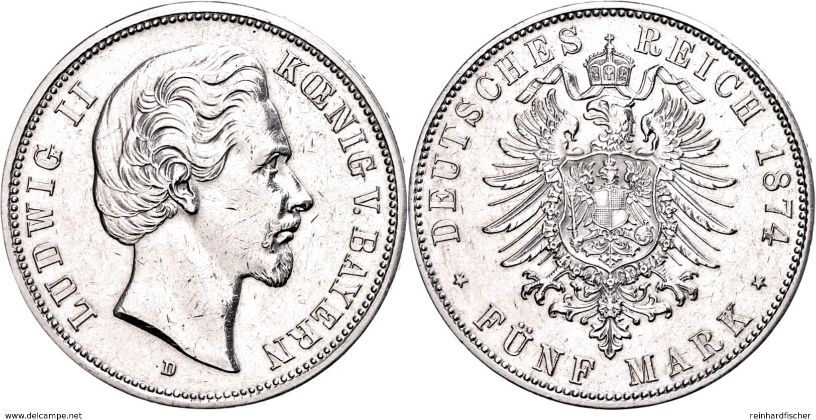 5 Mark, 1874, Ludwig II., Wz. Rf., Ss-vz., Katalog: J. 42 Ss-vz - Other & Unclassified